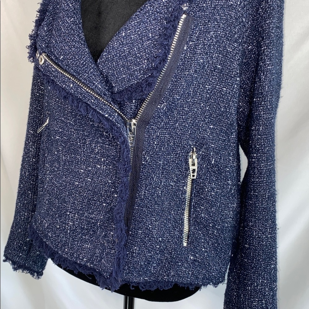 Blank NYC Navy Tweed Moto Jacket Blue Size XL - Picture 3 of 13